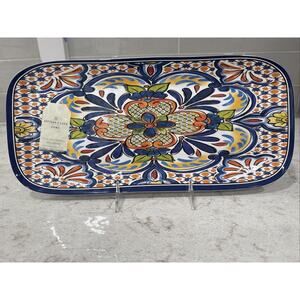 Artisan de Luxe SPANISH MOSAIC 14x6 Melamine Serving Tray Platter Blue Orange